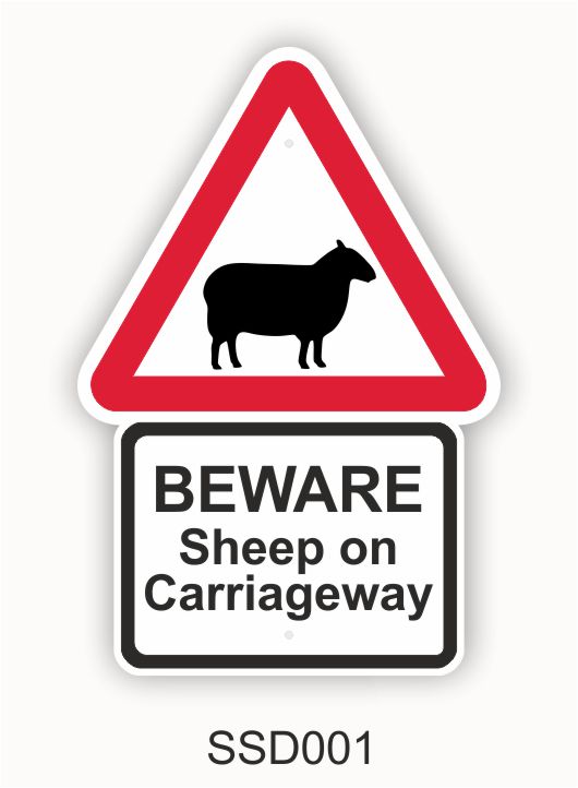 Beware Sheep on carriageway Sign